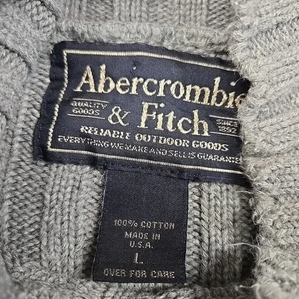 VTG Abercrombie Fitch Sweater Mens Size Large Gray Fisherman Ribbed USA 90s Y2K - Picture 8 of 9